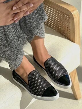 Jibs Slim Slip On Sneakers in Black/Onyx Leather